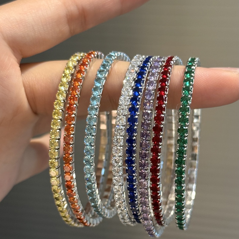 Lady [Super Popular Elastic Tennis Bracelet] S925 Silver Gold-Plated Rainbow Multi-Color Bracelet for Women, Unique and Versatile