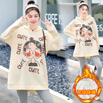 Pregnant womens winter clothing suit fashion 2021 new net red pregnant woman autumn winter plus suede thickened sweatshirt autumn in winter