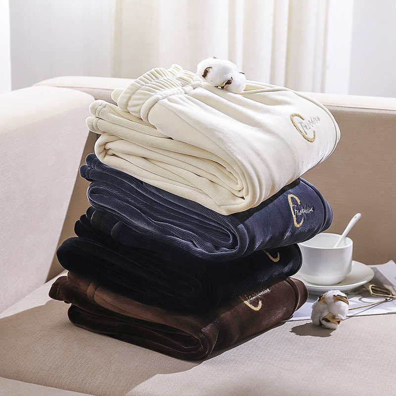 A ride all over the wardrobe~Autumn and winter high waist thin Harunga fluff pants women's slacks thickened