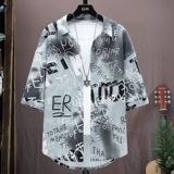 Трендовая рубашка, шелковая куртка, короткий рукав, оверсайз