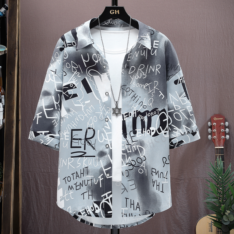 Printed Short-Sleeved Shirt for Men, Summer Loose Trendy Cool Stylish Top, Thin Jacket, Ice Silk Men's Shirt