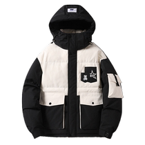 Mens new winter cotton coat thickened and warm cotton-padded jacket youth trendy brand workwear color-blocked hooded cotton coat