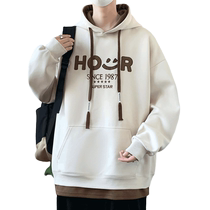 Fake two-piece sweatshirt for men in spring and autumn new style American loose hooded jacket mens trendy casual long-sleeved tops