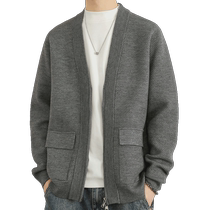 Knitted cardigan jacket for men in spring and autumn trendy brand loose sweater jacket for men without collar handsome and versatile autumn top