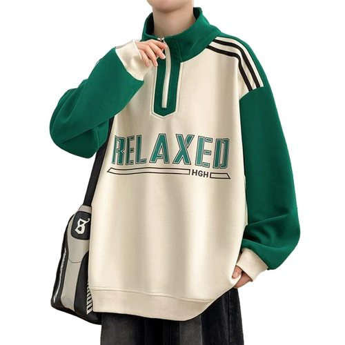 Воротник-стойка на половинной молнии 𫔀Толстовка мужская весна-осень 2025, новая модная брендовая нижняя рубашка, свободный и красивый топ для подростков