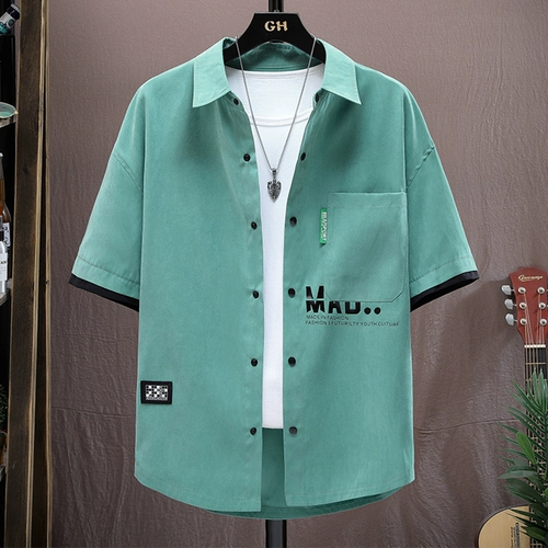 Летняя рубашка, трендовый комплект для отдыха, короткий рукав, оверсайз