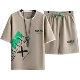 Летний комплект, шелковая футболка, короткий рукав, оверсайз