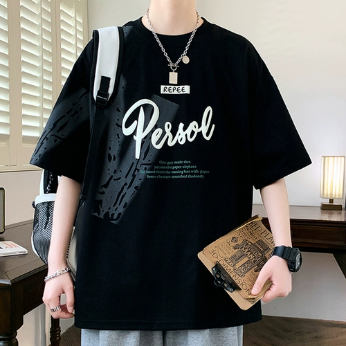 Летняя футболка для отдыха, короткий рукав, высокий воротник, в американском стиле