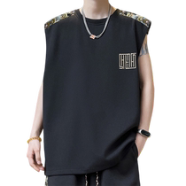 National style embroidered vest mens summer new style bear print sleeveless t-shirt for boys trendy brand ice silk sports waistcoat T