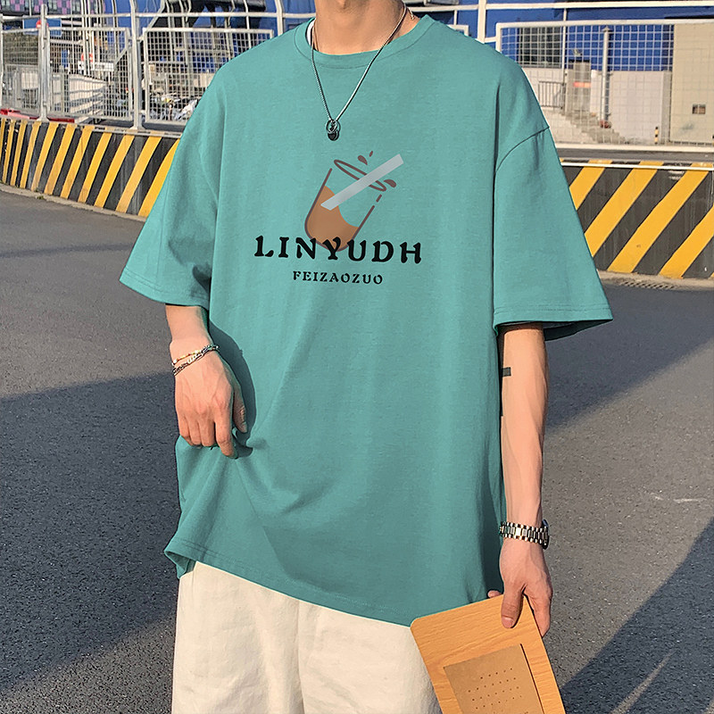 Short Sleeve Male Tide Card Summer Thin style T-shirt design sensation Men's pure cotton Large size size 50% Half sleeve loose T-shirt