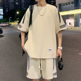 Летний спортивный костюм для отдыха, шелковая футболка с коротким рукавом, шорты, оверсайз