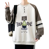 Cartoon print sweatshirt mens spring and autumn contrasting color raglan sleeve t-shirt mens trendy brand bottoming shirt teenagers versatile jacket T