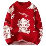 Красная раскраска, оберег на день рождения, демисезонный утепленный трикотажный свитер