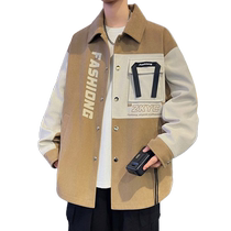 American jacket mens spring and autumn 2024 new spliced ​​shirt-style jacket mens loose lapel casual tops