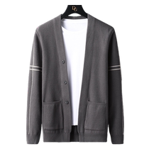 Striped knitwear mens autumn and winter new loose cardigan sweater mens trendy brand youth high-end long-sleeved jacket