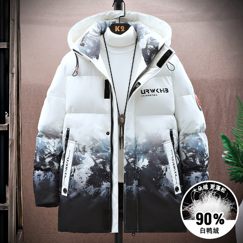 Mid-length style down clothes Men's winter Thickened Tide Cards 2023 New winter coats Lianhood Teenagers Warm Clothes-Taobao