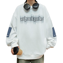 Mens sweatshirt summer trendy brand loose letter print contrasting color long-sleeved boys spring and autumn Hong Kong style versatile tops