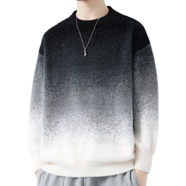 Gradient color sweater mens 2024 new autumn and winter round neck sweater mens handsome top trendy brand woolen clothes