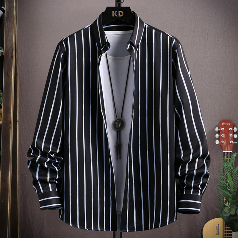 Striped Shirt Men's Long-Sleeved Spring and Summer Trendy Lapel Handsome Top Men's Shirt Casual Youth Jacket