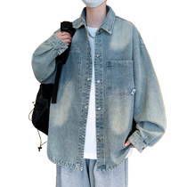 Denim jacket mens new fall style loose and versatile cotton jacket mens trendy brand trendy American retro workwear jacket