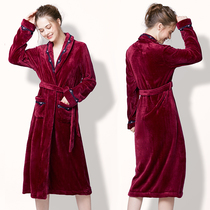 Clearance coral velvet nightgown Womens winter sexy warm nightgown Long yukata Flannel thickened bathrobe Yukata