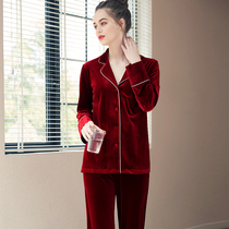 Pajamas womens spring and autumn Korean version of long-sleeved womens student home clothes winter suit collar gold velvet two-piece suit to wear outside