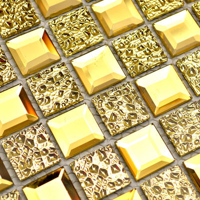 Five-sided edging mosaic diamond-set glass material mirror tile Powder room bathroom TV background wall sticker