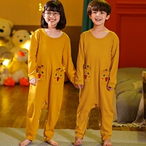Cartoon childrens dinosaur conjoined pajamas Spring and Autumn Winter Cotton Girls Boys