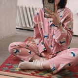 Демисезонная хлопковая пижама, комплект, лонгслив, штаны, цветочные композиции, 2 шт, свободный крой, с медвежатами, цветочный принт