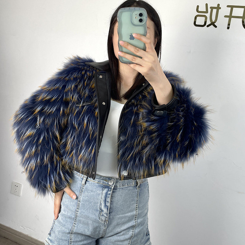2022 winter new raccoon fur coat female Haining fashion short tassel car strip fur coat
