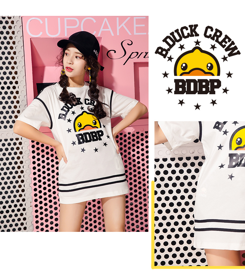B.Duck nhỏ màu vàng vịt nữ 2019 hè mới thời trang mới in áo thun ngắn tay áo sơ mi rộng đáy áo - Áo phông áo thun cá sấu nữ
