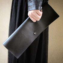  RO dark black black matte bald layer cowhide long wallet wallet wallet leather clutch unisex handmade