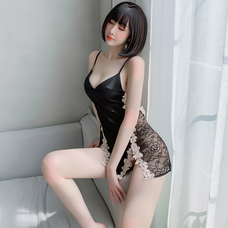 High-end emotional sling women's summer new thin deep V lace nightdress split private hot French pajamas dress