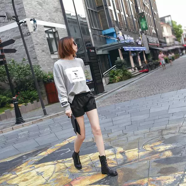 2018 thu đông mới quần da cỡ lớn quần short nữ 200 pounds chất béo thun co giãn eo cao đã mỏng bên ngoài mặc quần ống rộng