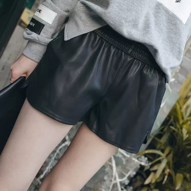 2018 thu đông mới quần da cỡ lớn quần short nữ 200 pounds chất béo thun co giãn eo cao đã mỏng bên ngoài mặc quần ống rộng