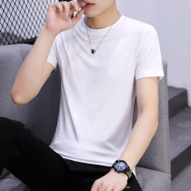 Mens short sleeve T-shirt summer cotton trend round neck solid color mens base shirt clothes half sleeve white mens T-shirt