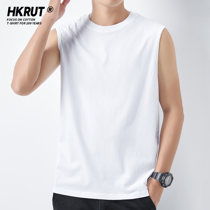 2026 Round-Neck Hong Kong Style Trendy Pure Cotton Basketball Sports White Sleeveless Top Men's T-Shirt Vest Loose Short T-Shirt