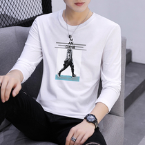 2021 new mens autumn long-sleeved t-shirt Korean version of the trend autumn coat top clothes pure cotton printing crew neck base shirt