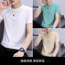 3 pieces) Summer mens short sleeve T-shirt base shirt cotton clothes trend half sleeve white pants mens long sleeve