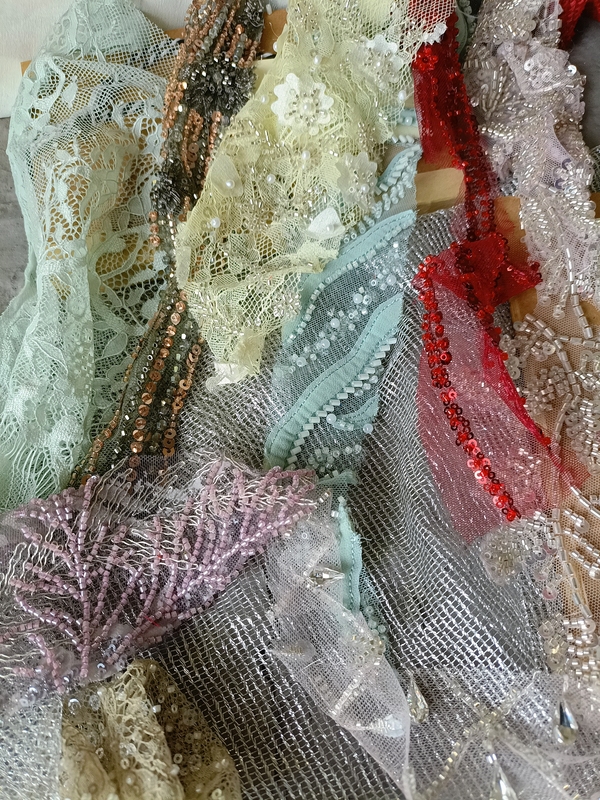 Heavy-Duty French-Style Doll Clothes with Beading, Sequins, Lace, and Mesh Fabric; Wedding Dress Accessories; Fabric Scraps; Journal Materials