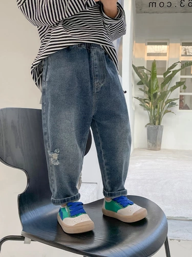 Весенние джинсы для мальчиков, детские осенние штаны для отдыха, в корейском стиле, детская одежда