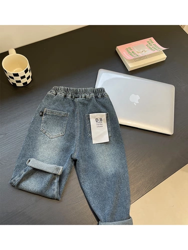 Весенние джинсы для мальчиков, детские осенние штаны для отдыха, в корейском стиле, детская одежда