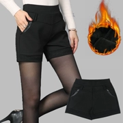Quần short nữ mùa thu đông 2018 mới thon eo cao trung niên nữ phù hợp với quần short cộng với quần legging nhung đen