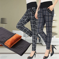 Quần tây nữ trung niên và nữ mùa thu đông cộng với nhung dày mặc quần cotton quần mẹ cao eo cao kẻ sọc dài đầm u50