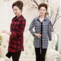 Áo sơ mi nữ trung niên mùa thu dài tay Áo sơ mi nữ trung niên áo len tay dài cho mẹ áo sơ mi kẻ sọc cotton áo kiểu nữ trung niên