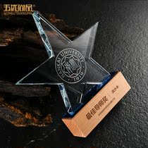 Five-pointed star crystal trophy customized lettering excellent staff newcomer creative high-end atmospheric souvenir Awards