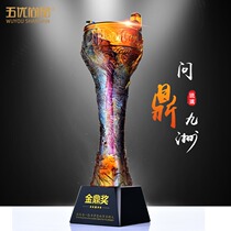 Glass trophy customized high-end black crystal base competition Company Awards excellent staff free lettering