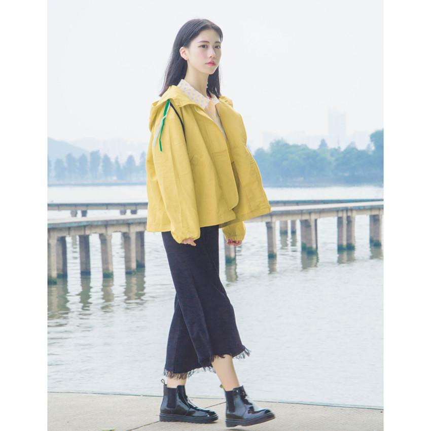 北岛家  2017秋季新款女复古连帽工装外套学生宽松夹克