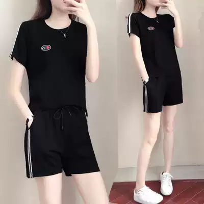 Tide brand CVY sports suit women's summer new fashion V short-sleeved thin cotton casual running two-piece short section