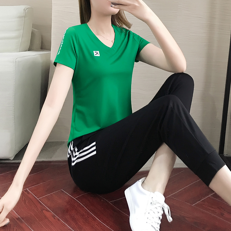 Tide brand CVY sports suit women's summer 2022 new ice silk short-sleeved cropped pants casual running suit two-piece set